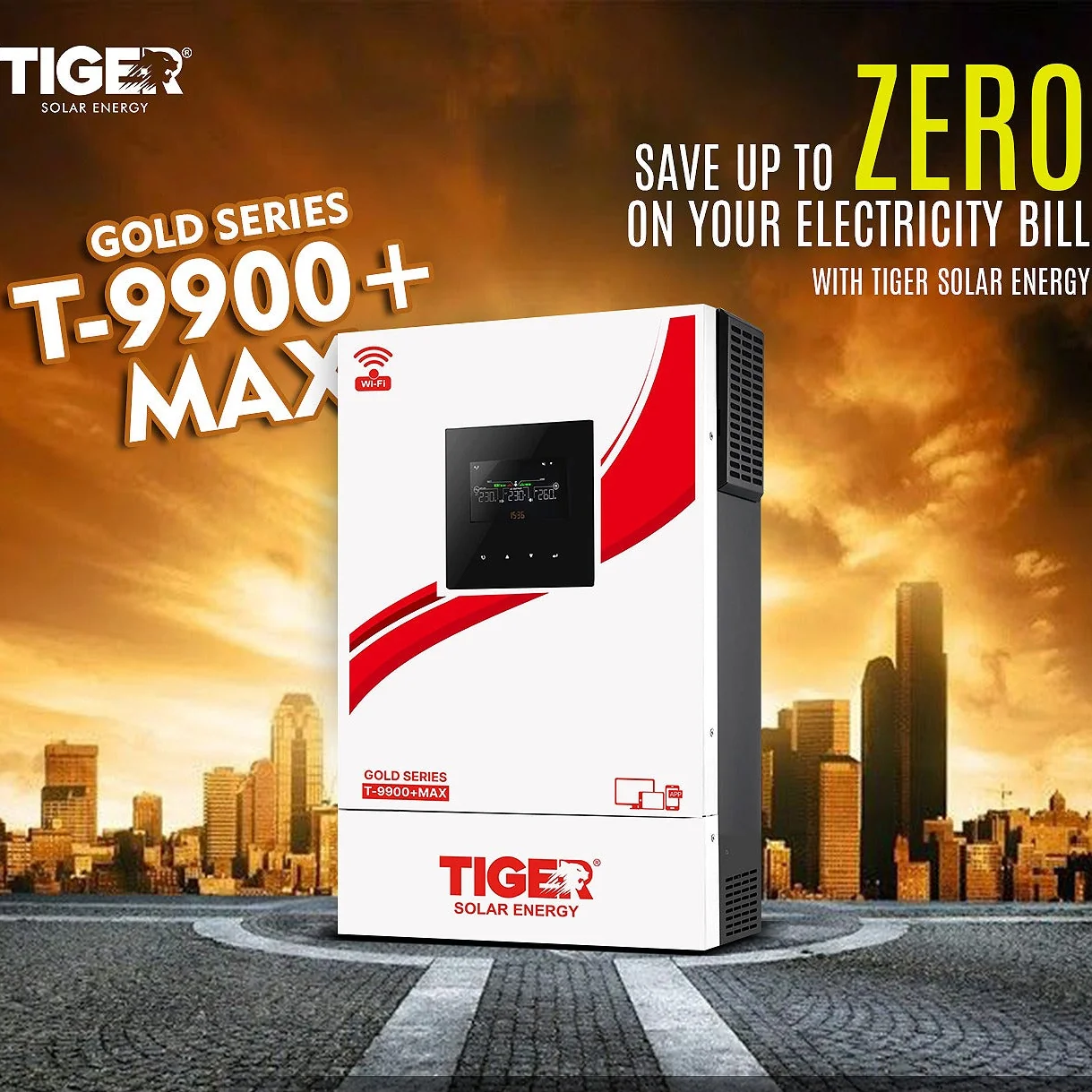 Tiger T-9900+ Max Gold Series 6.2kW Hybrid Solar Inverter With 9900W PV | Built-in WiFi | Dual Output | BMS Port - Image 2