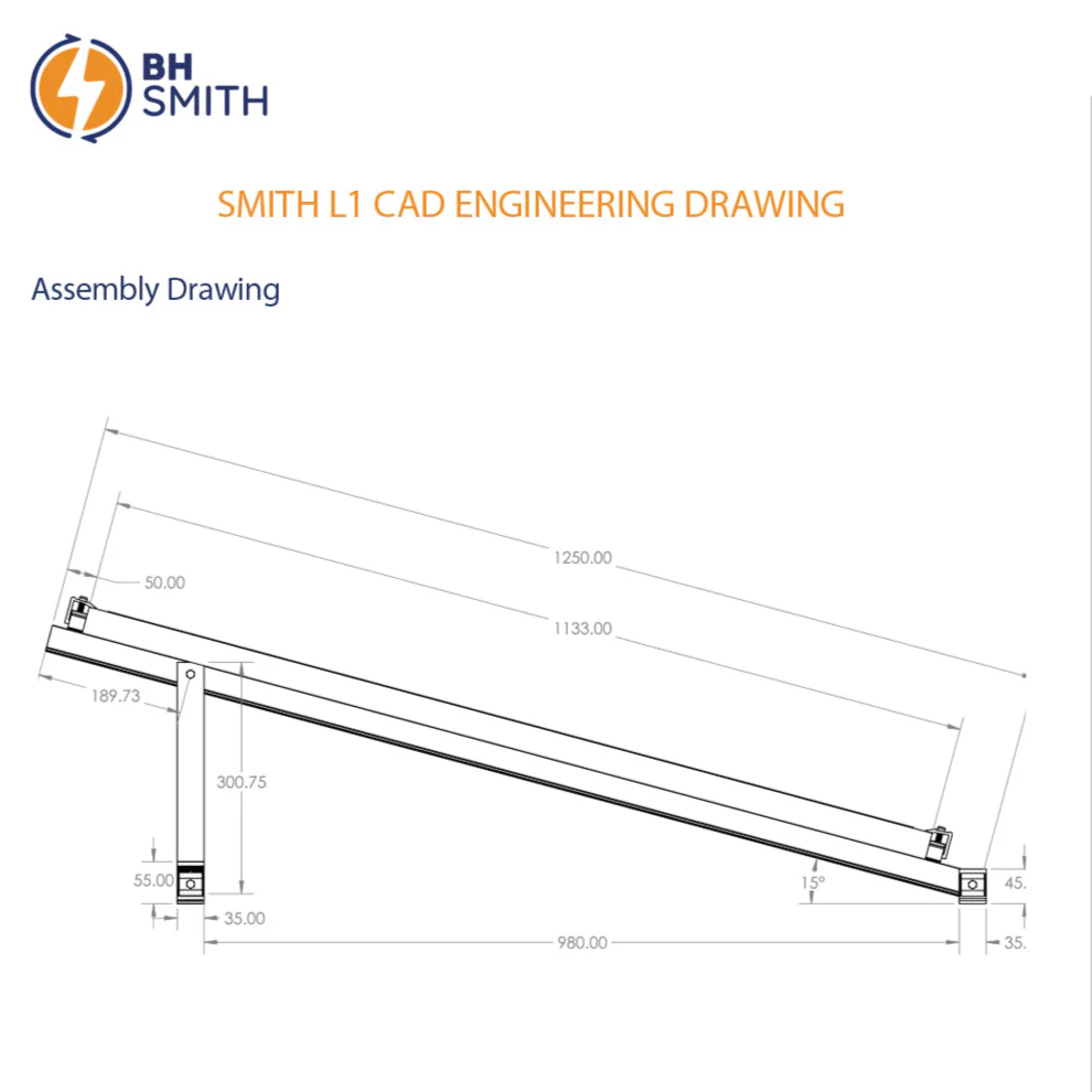 BHS Aluminium Smith L1 Solar Structure with clamps For Single Solar Panel - Image 3