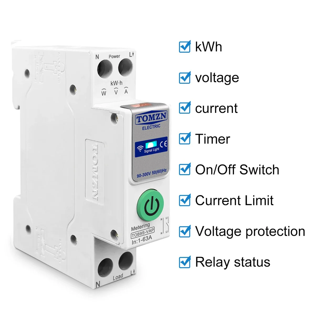 Tomzn TOB9S-VAP 8in1 63A WIFI Smart Switch with monitoring and Protection, TOMZN wifi breaker full function - Image 3