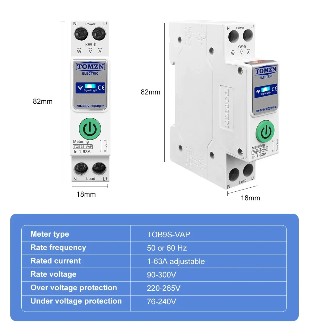 Tomzn TOB9S-VAP 8in1 63A WIFI Smart Switch with monitoring and Protection, TOMZN wifi breaker full function - Image 5