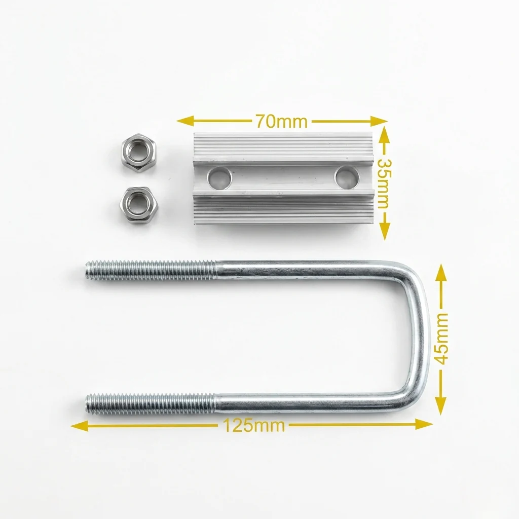 Solar Mid Clamp with U-Bolt – Aluminum Clamp With Galvanized Iron Mounting Bracket for PV Panels - Image 2