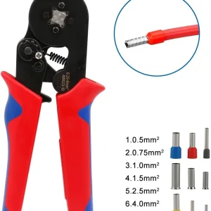 YTH Crimping Plier HSC8 6-46 Self-adjustable Crimping Tools for 0.25-6 mm² AWG 23-10, Square Ferrule Wire Cable End-sleeves Red