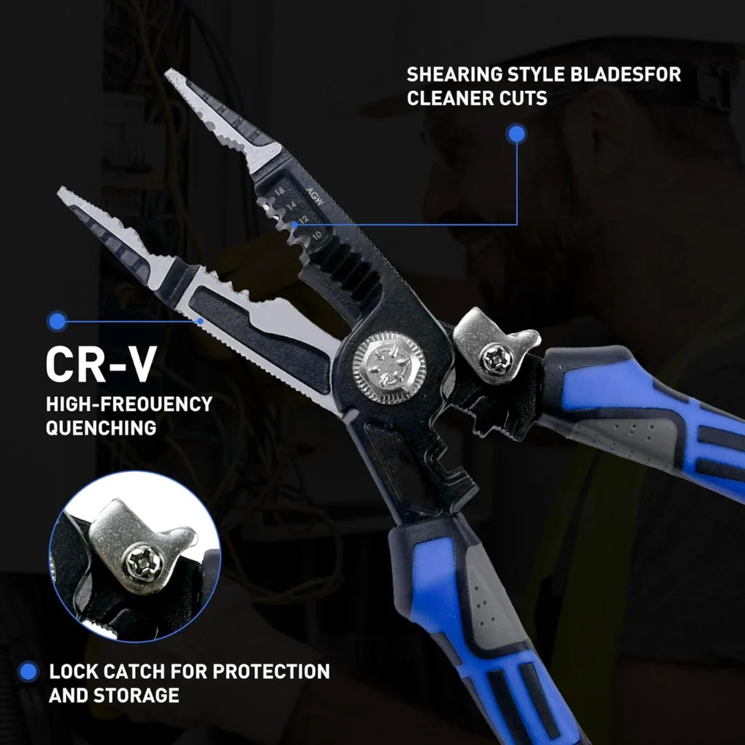 YTH ME11 9-in-1 Multi-Functional Wire Stripper – 8" Wire Stripping, Cutting & Crimping Tool for Electric Cable Work - Image 3
